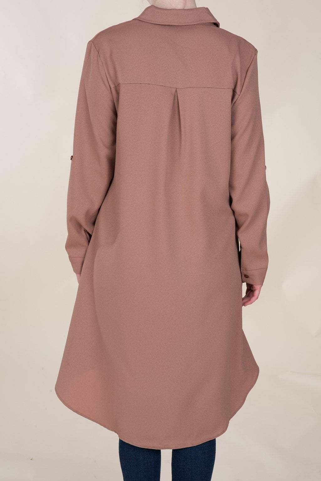 Mocha High Low Buttons Shirt Kabayare