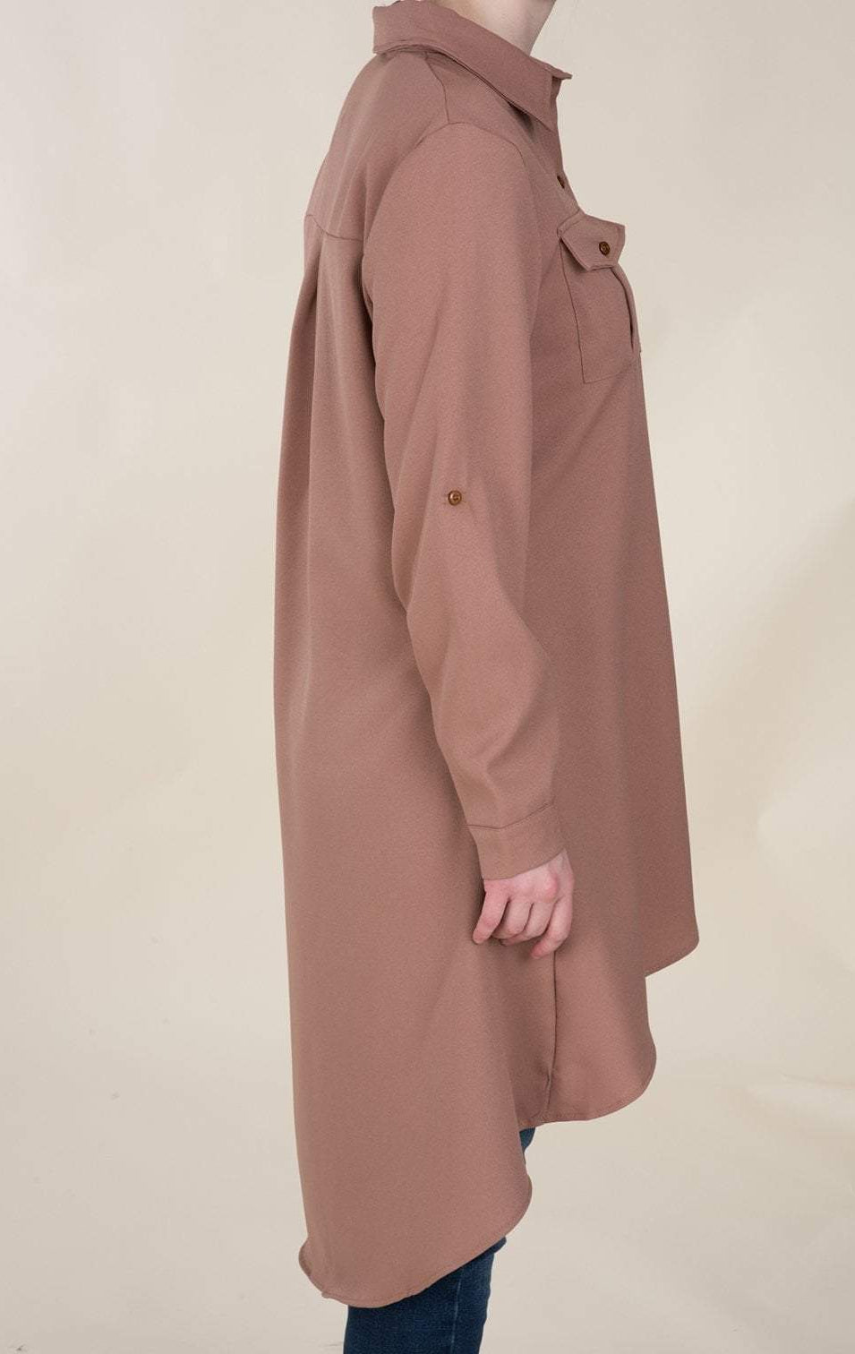 Mocha High Low Buttons Shirt Kabayare