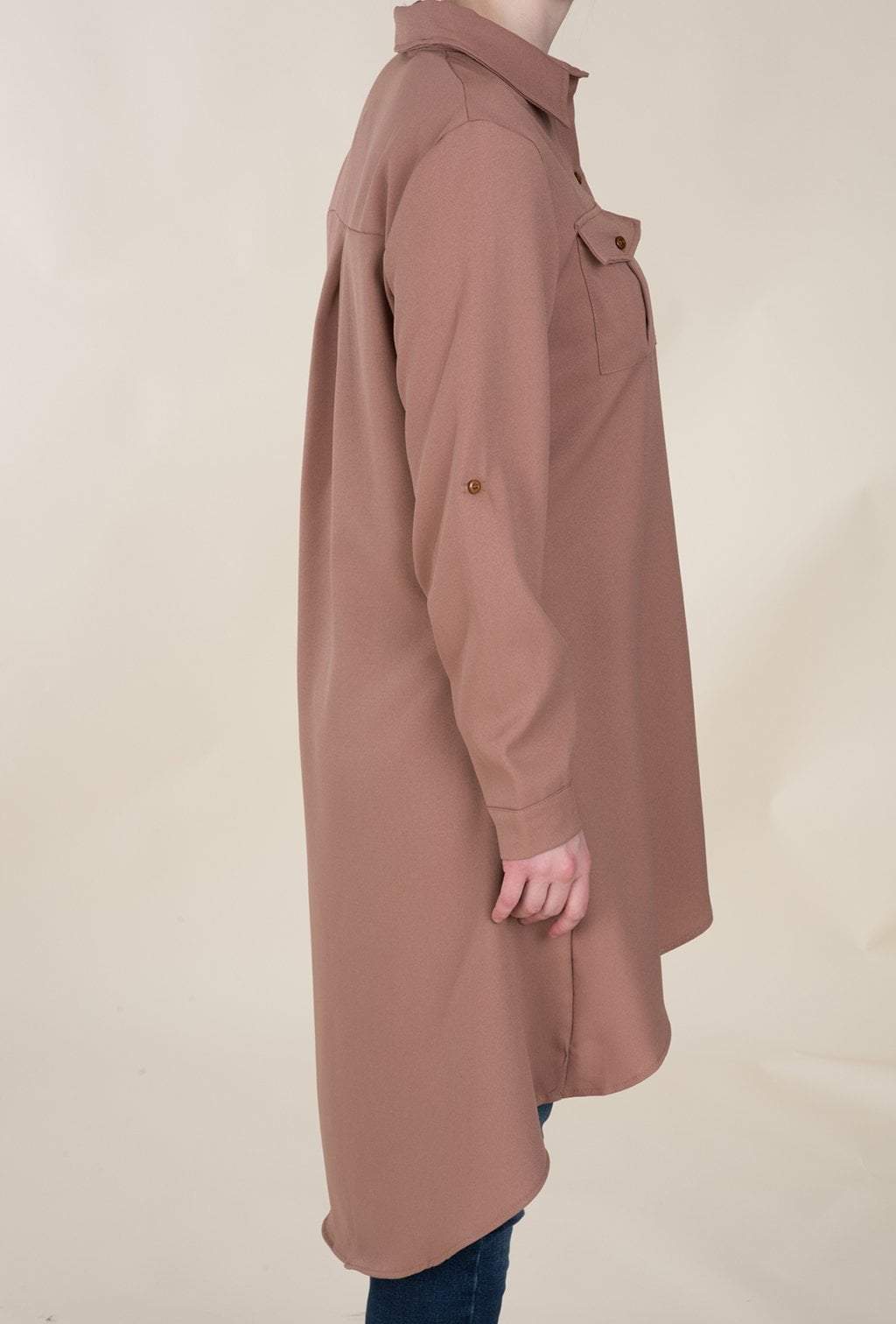 Mocha High Low Buttons Shirt Kabayare