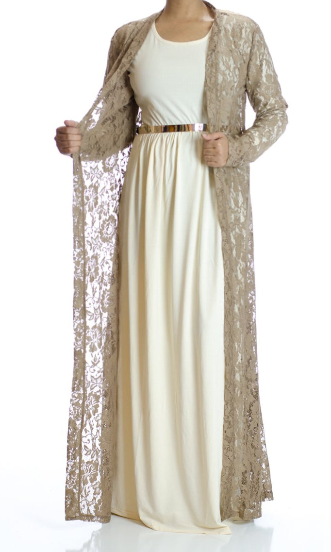 Mocha Lace Maxi Cardigan Kabayare