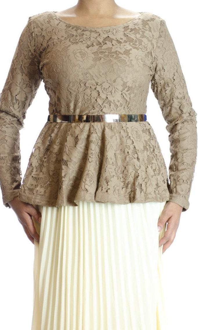 Mocha Lace Peplum Top Kabayare