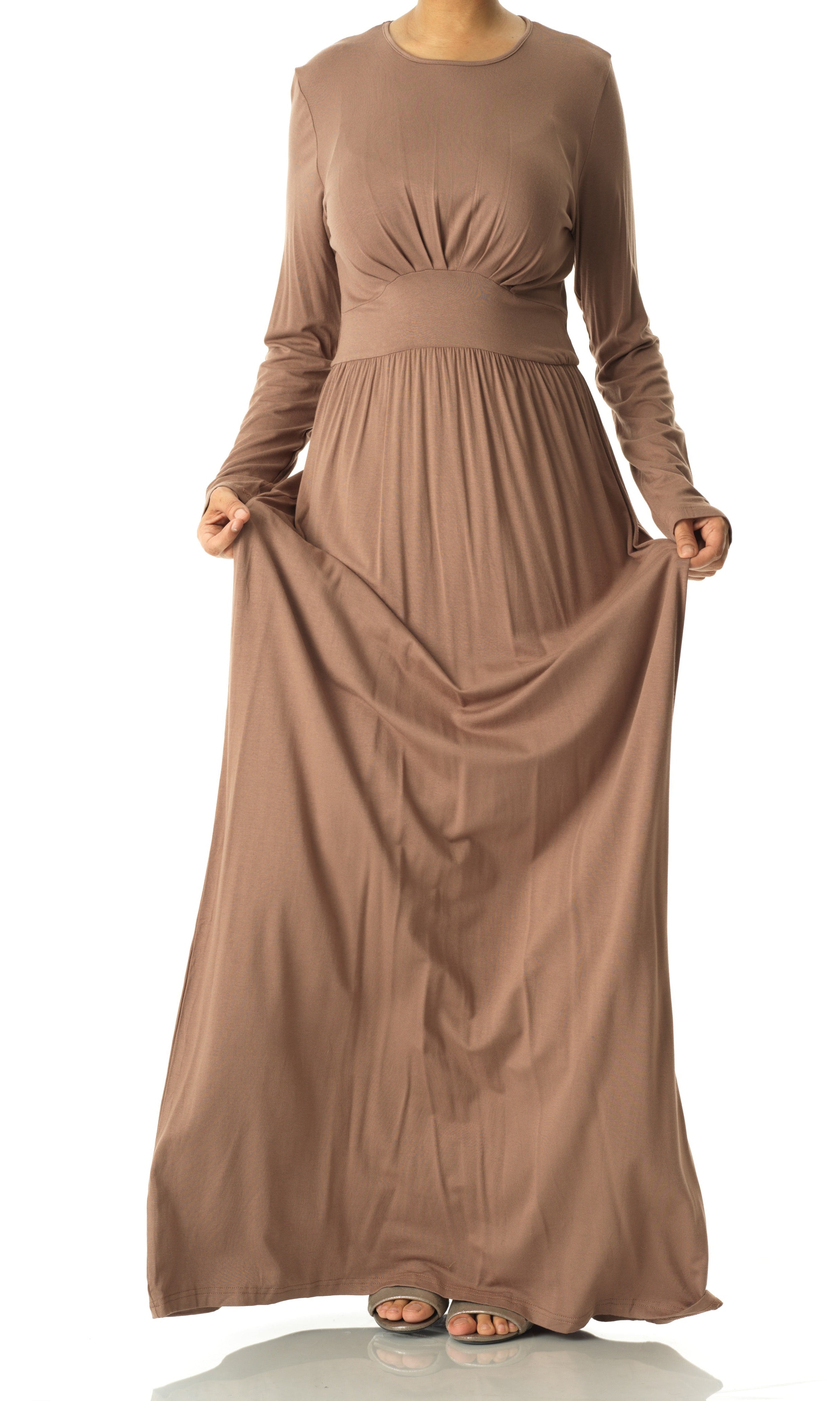 Mocha Solid Jersey maxi dress Kabayare