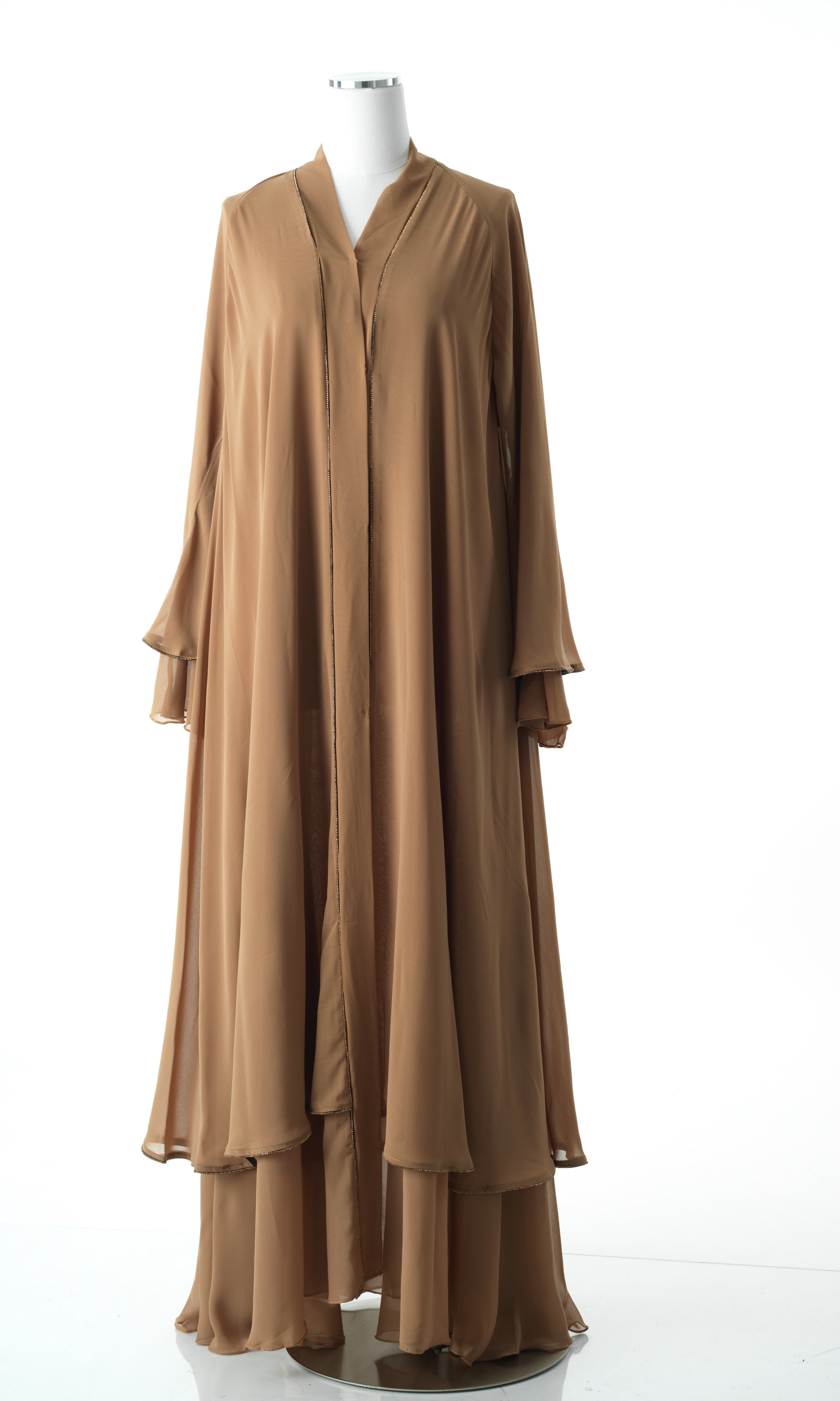 Mocha tiered chiffon abaya Kabayare