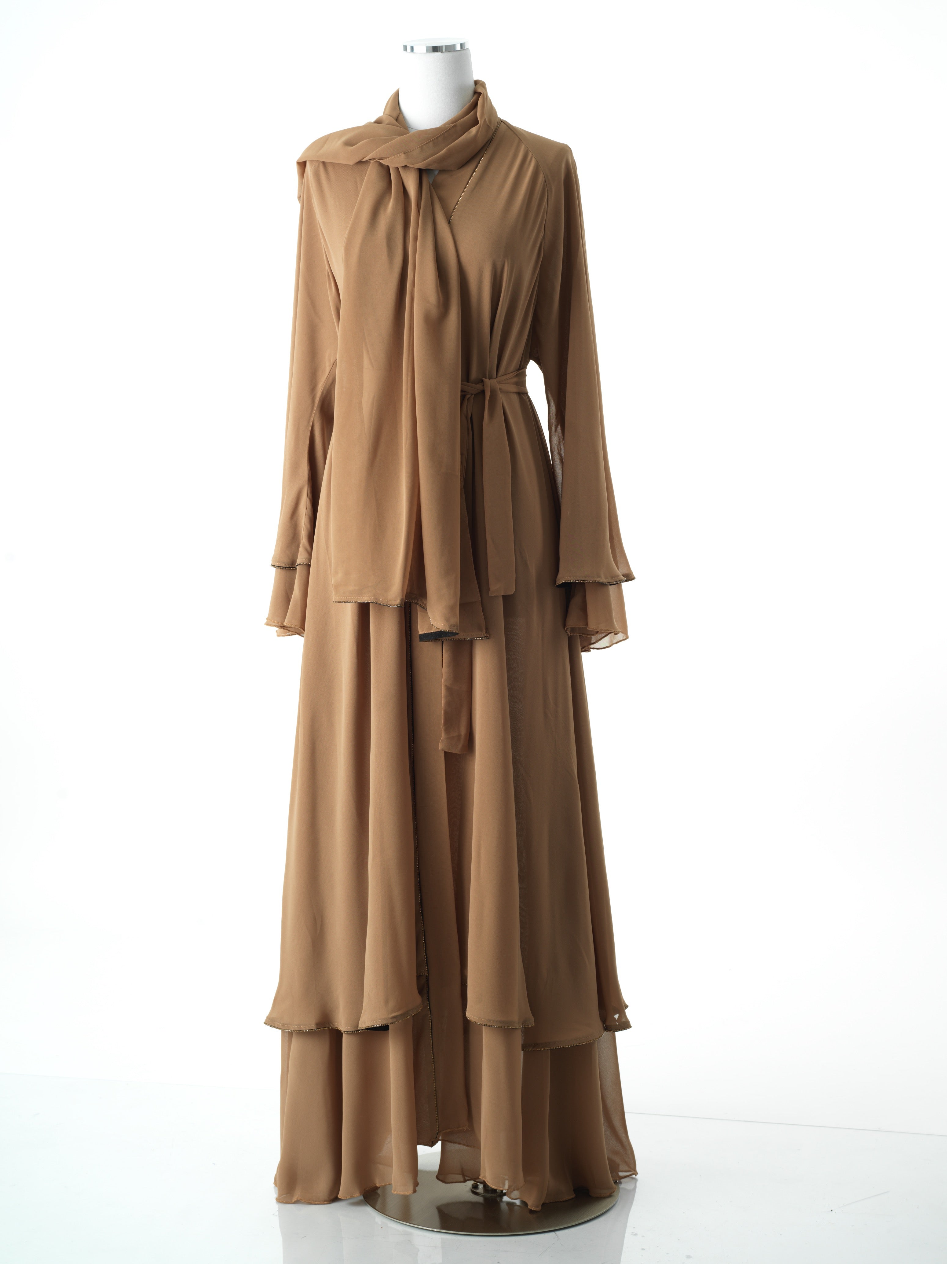 Mocha tiered chiffon abaya Kabayare