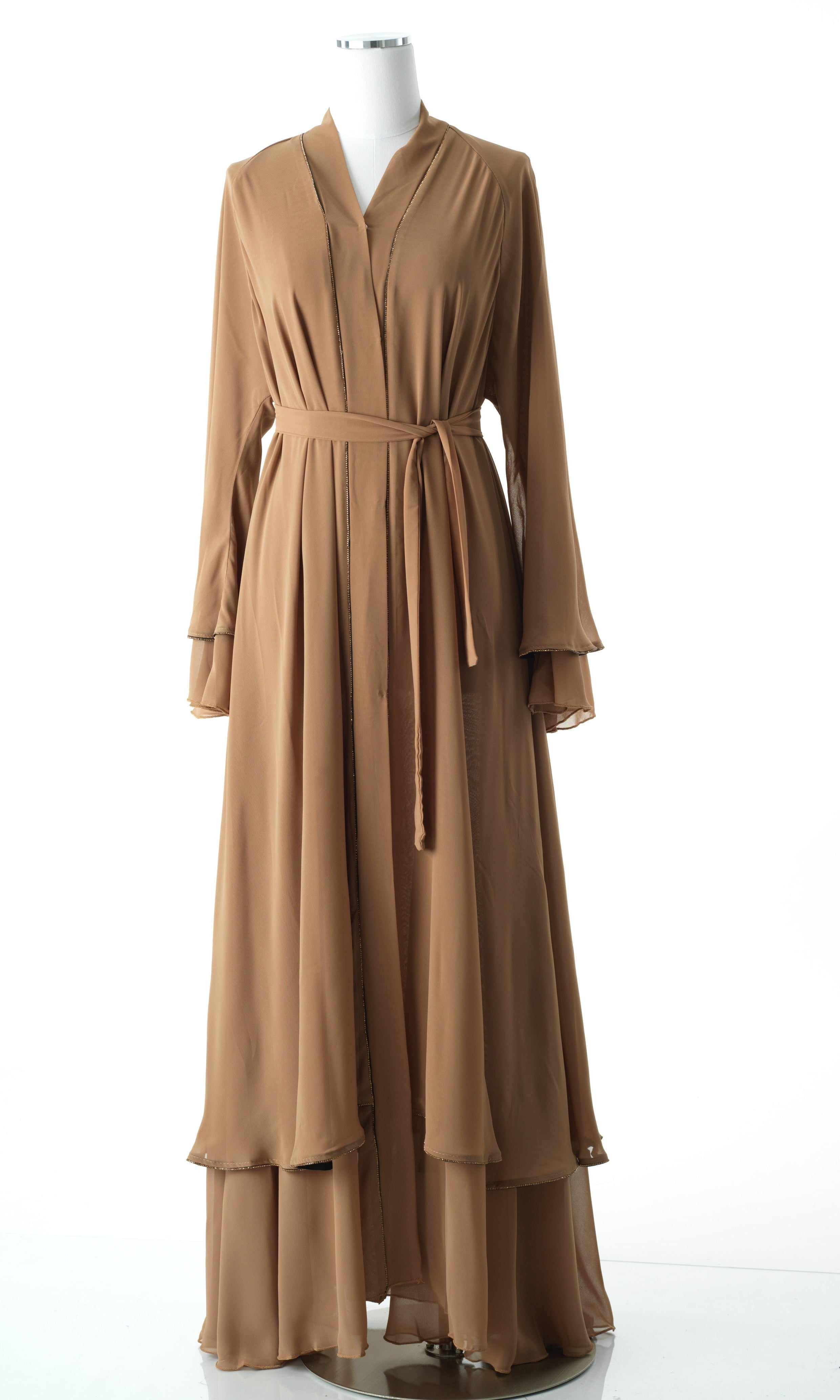 Mocha tiered chiffon abaya Kabayare