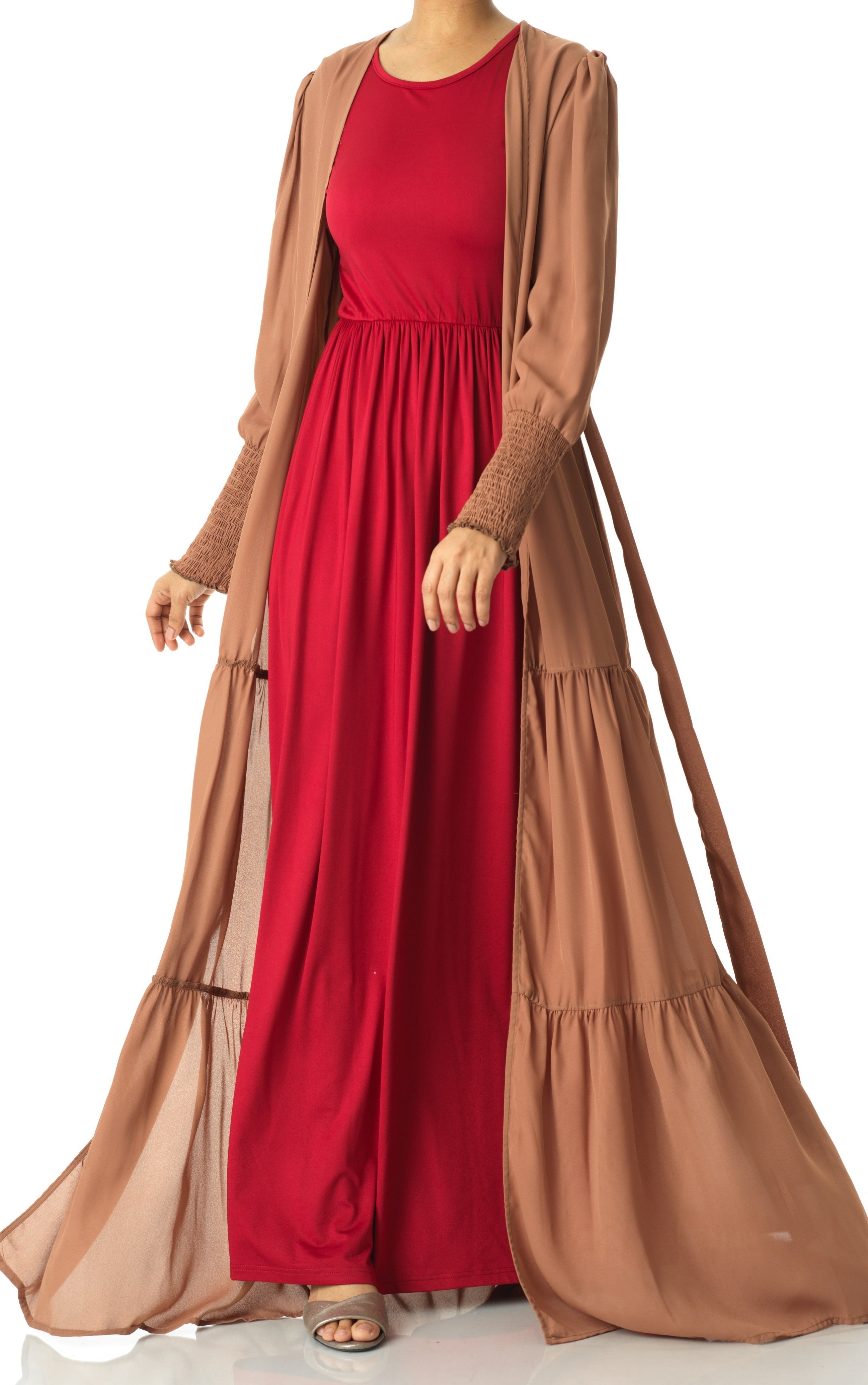 Mocha Tiered chiffon maxi cardigan Kabayare