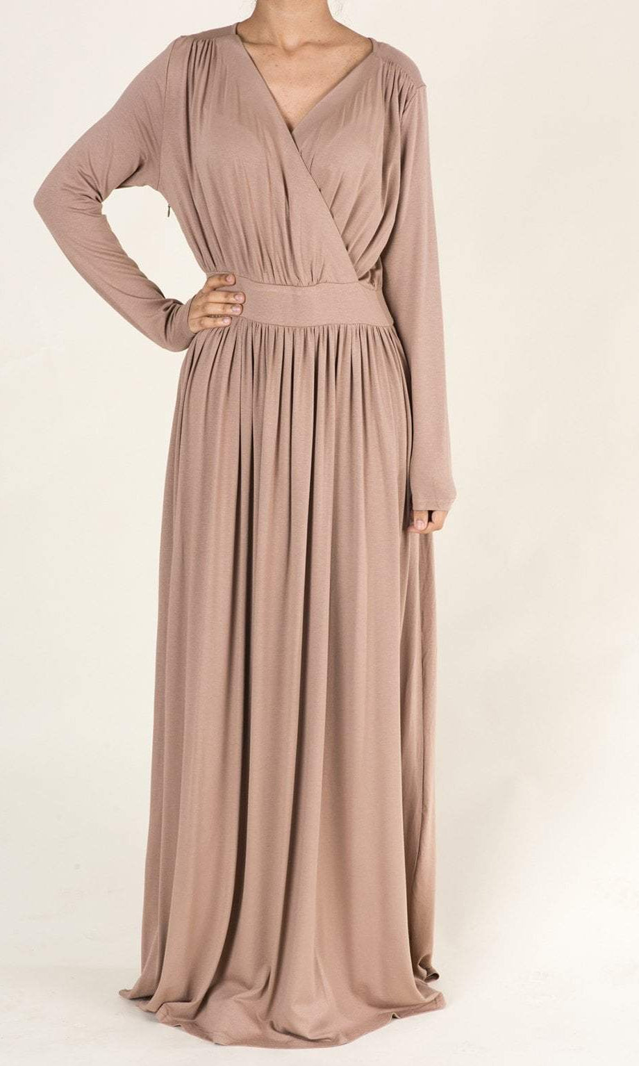Mocha V-Neck Jersey Maxi Dress Kabayare