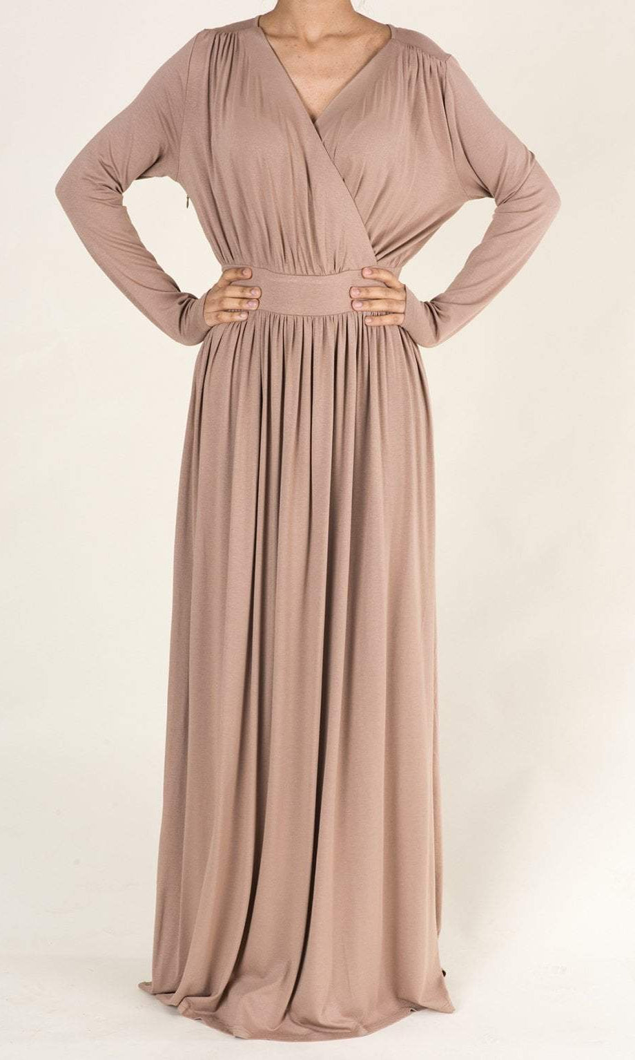Mocha V-Neck Jersey Maxi Dress Kabayare
