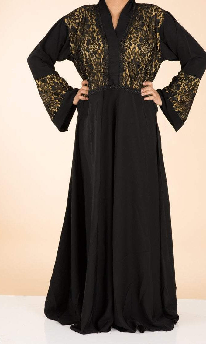 mustard lace Abaya Kabayare