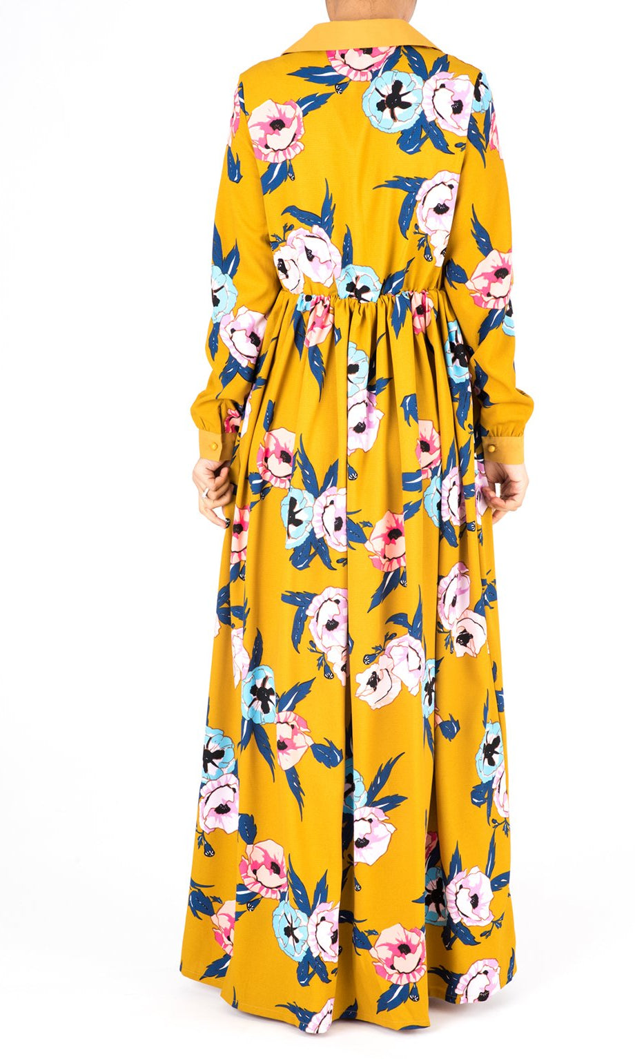 Mustard Yellow Floral Maxi Dress Kabayare