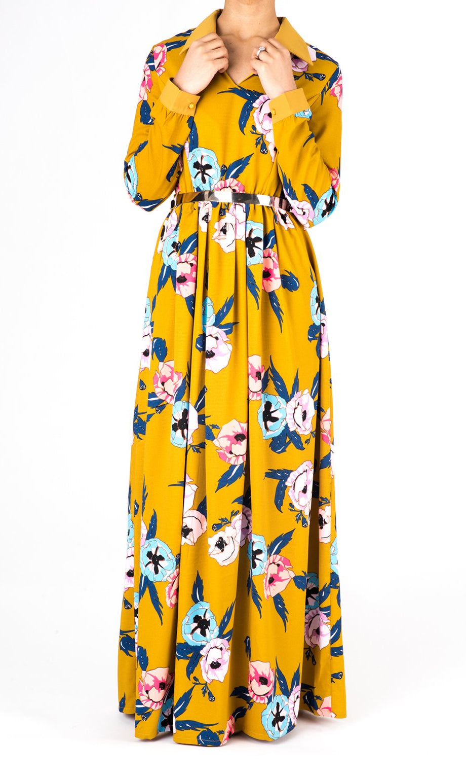 Mustard Yellow Floral Maxi Dress Kabayare