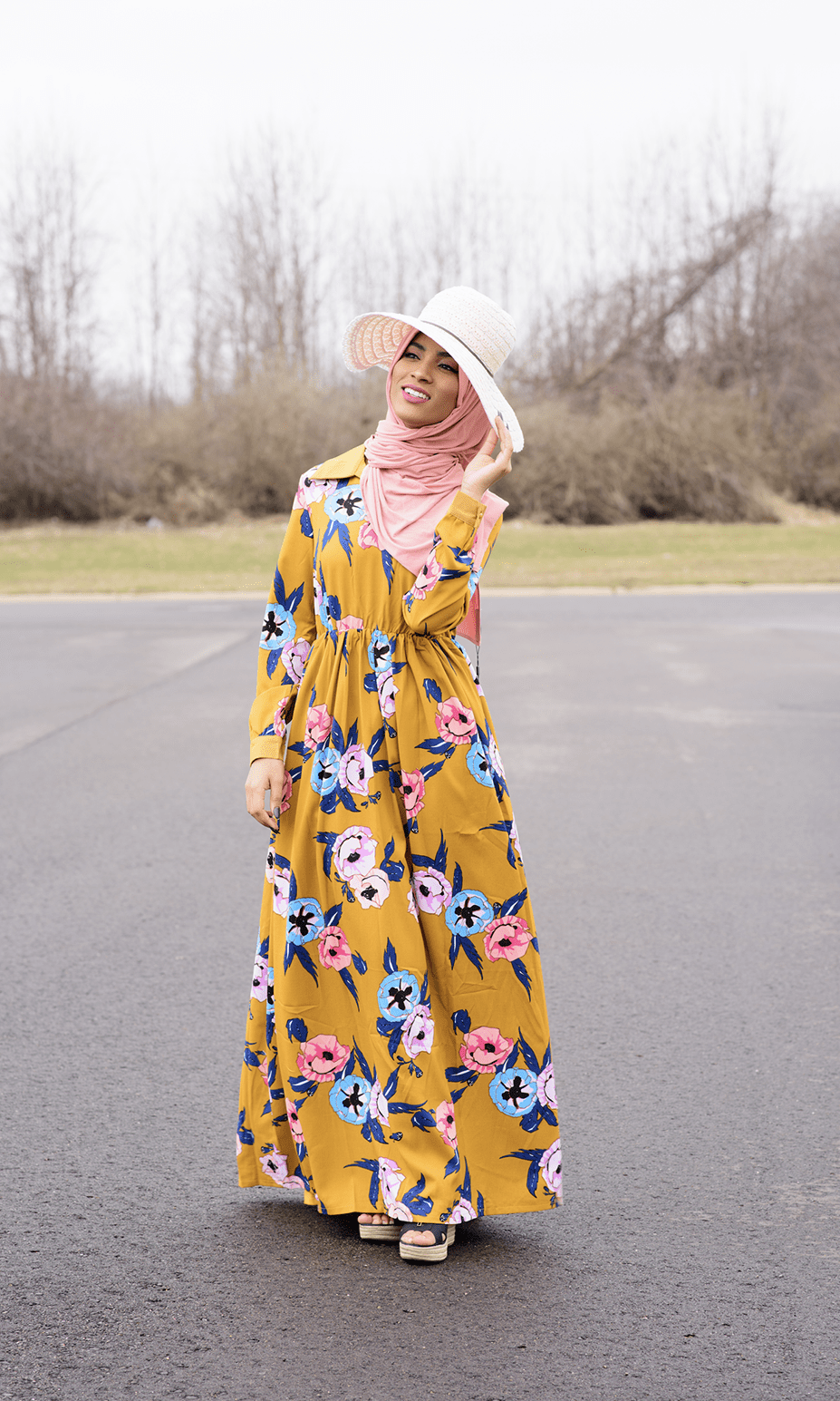 Mustard Yellow Floral Maxi Dress Kabayare