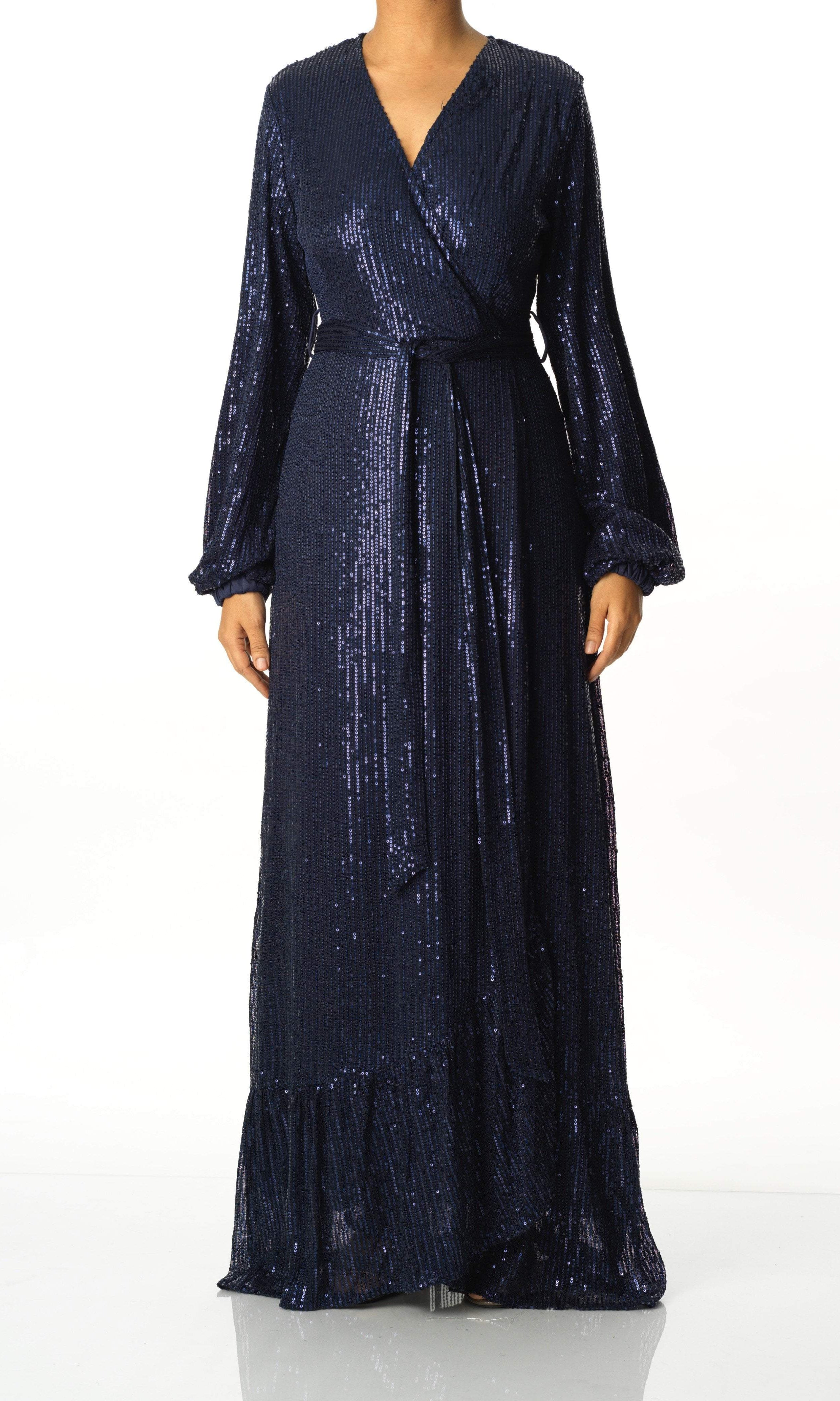 Navy Bella sequin wrapped maxi dress Kabayare