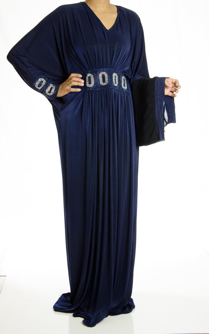 Navy Butterfly Jersey Abaya Kabayare
