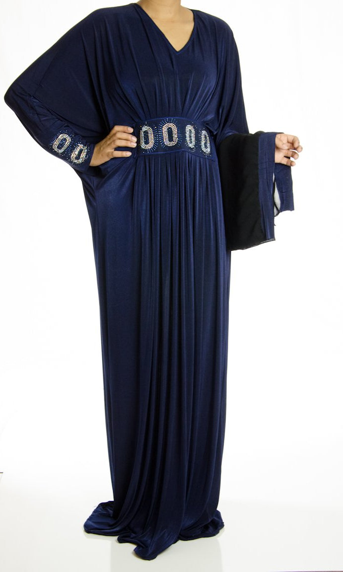 Navy Butterfly Jersey Abaya Kabayare