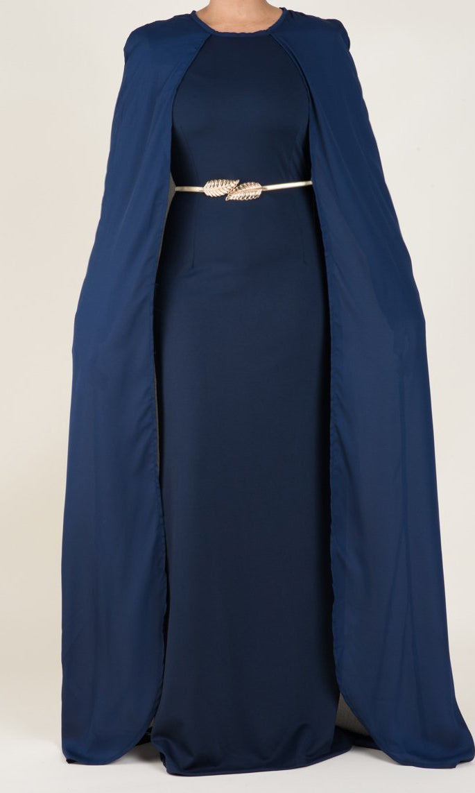 Navy Cape Elegant Dress Kabayare