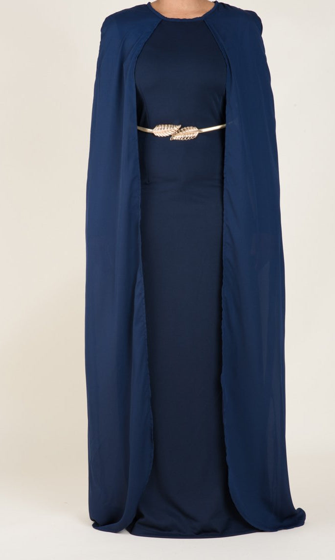 Navy Cape Elegant Dress Kabayare