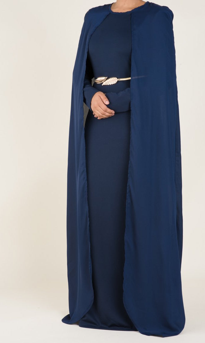 Navy Cape Elegant Dress Kabayare