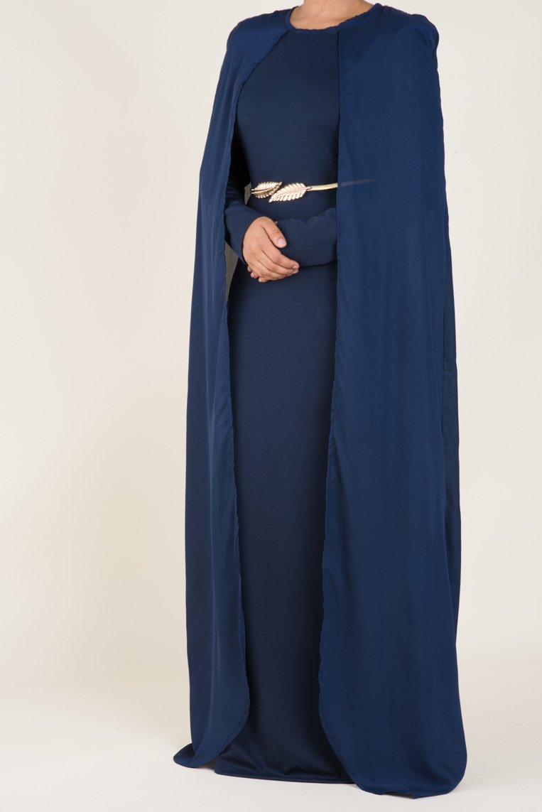 Navy Cape Elegant Dress Kabayare
