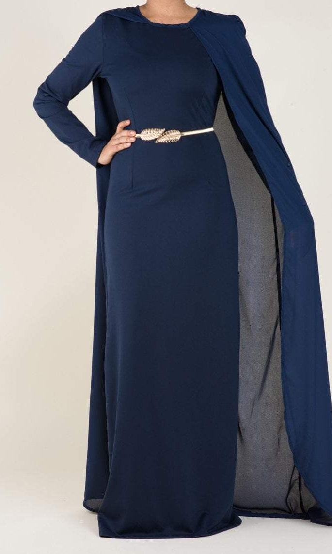 Navy Cape Elegant Dress Kabayare