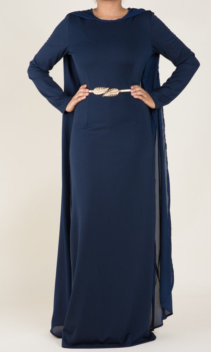Navy Cape Elegant Dress Kabayare