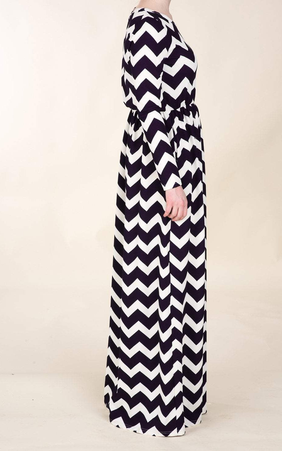 Navy Chevron Textured Print Dress Kabayare