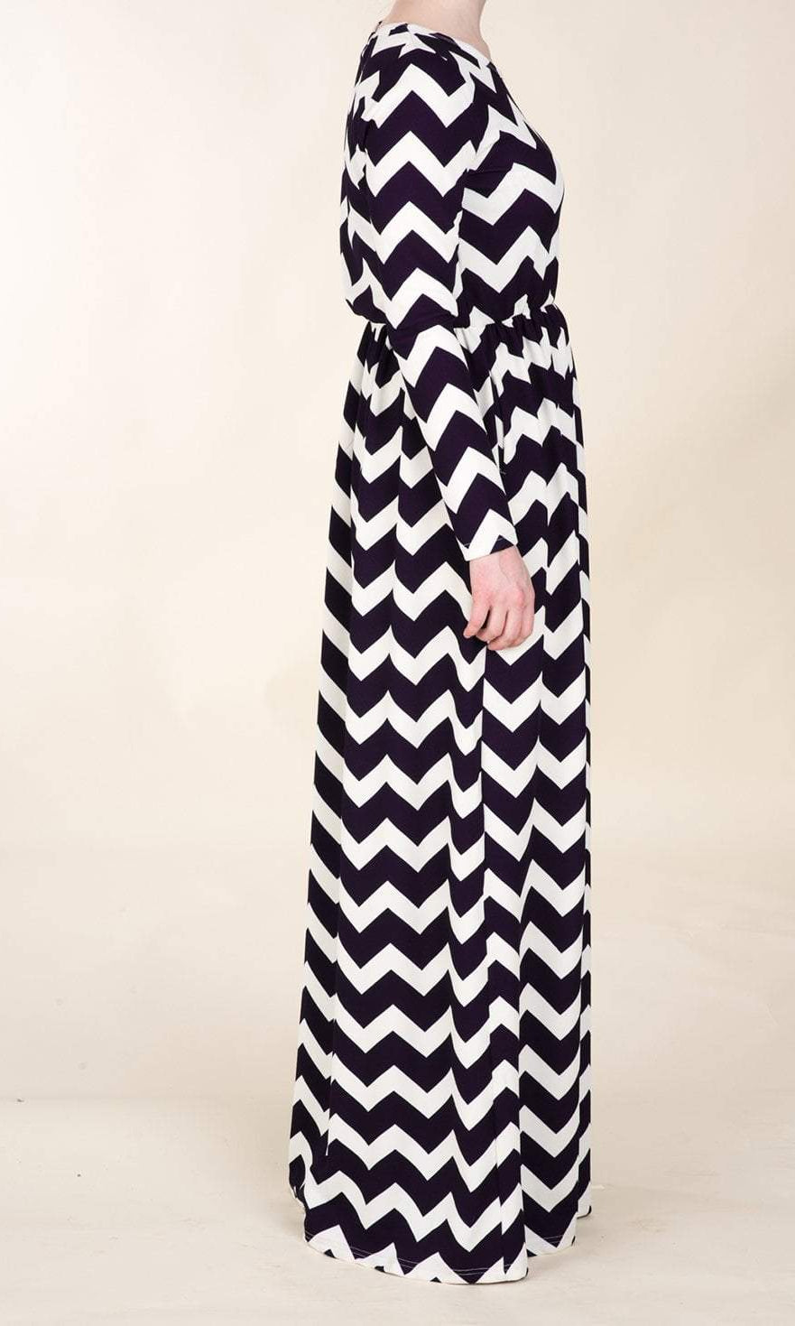 Navy Chevron Textured Print Dress Kabayare