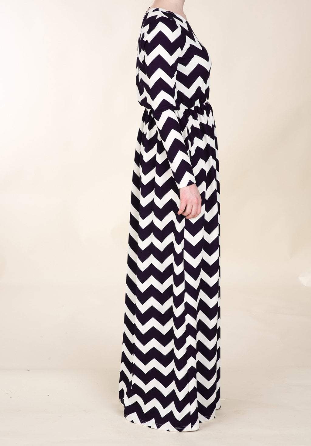 Navy Chevron Textured Print Dress Kabayare