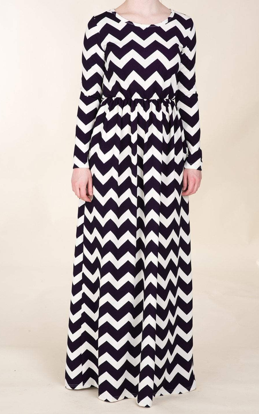 Navy Chevron Textured Print Dress Kabayare