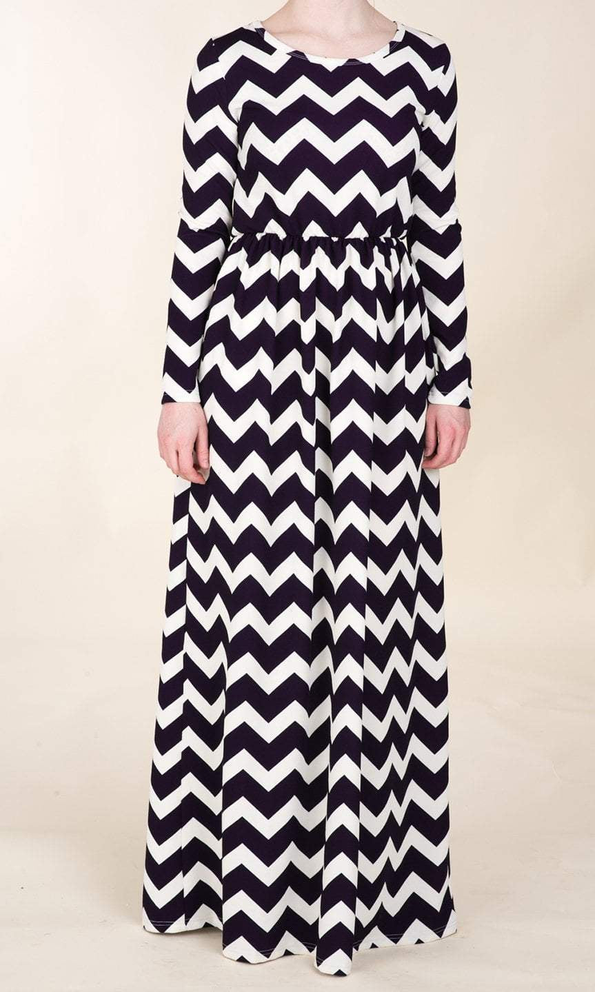 Navy Chevron Textured Print Dress Kabayare