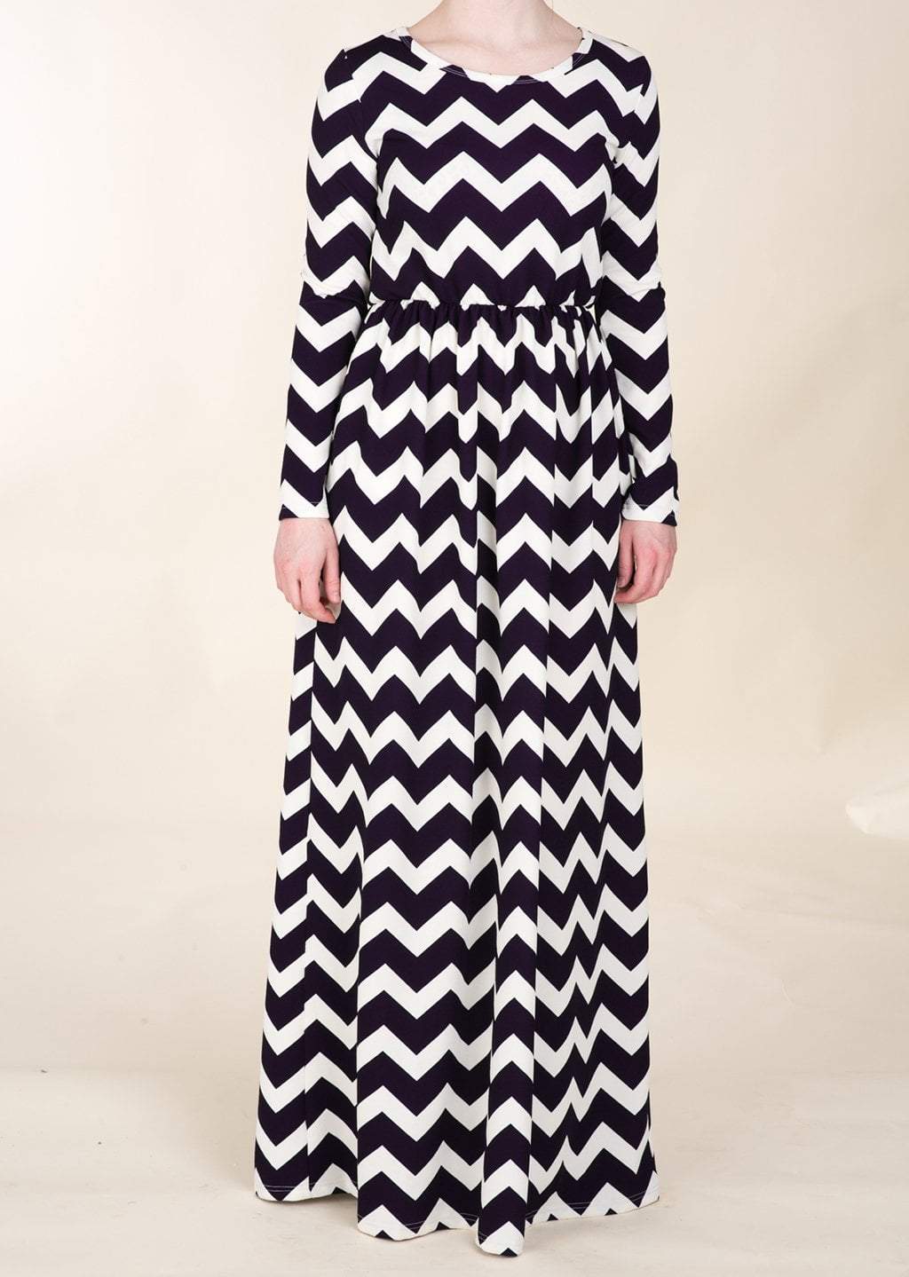 Navy Chevron Textured Print Dress Kabayare