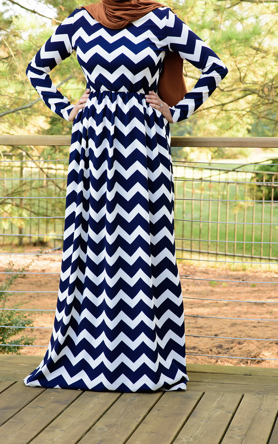 Navy Chevron Textured Print Dress Kabayare