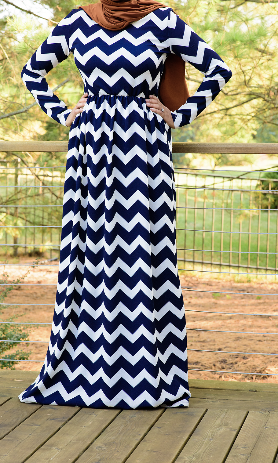 Navy Chevron Textured Print Dress Kabayare