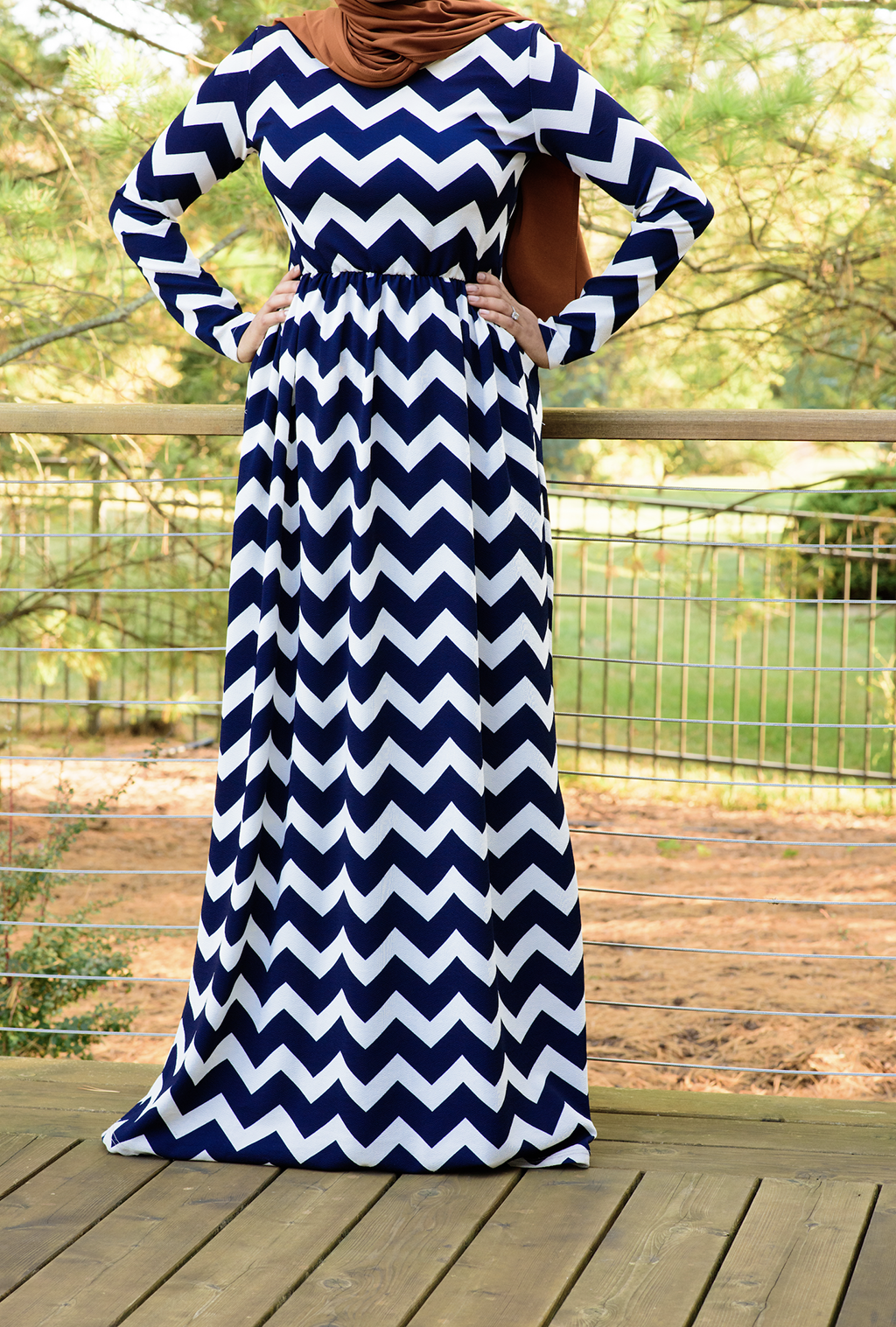 Navy Chevron Textured Print Dress Kabayare
