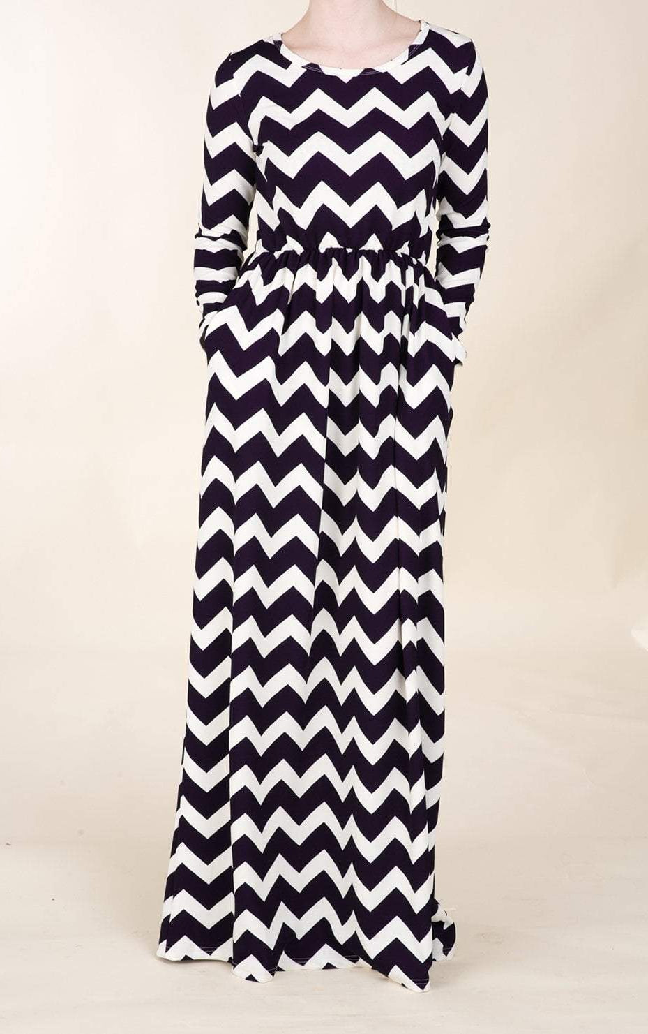 Navy Chevron Textured Print Dress Kabayare