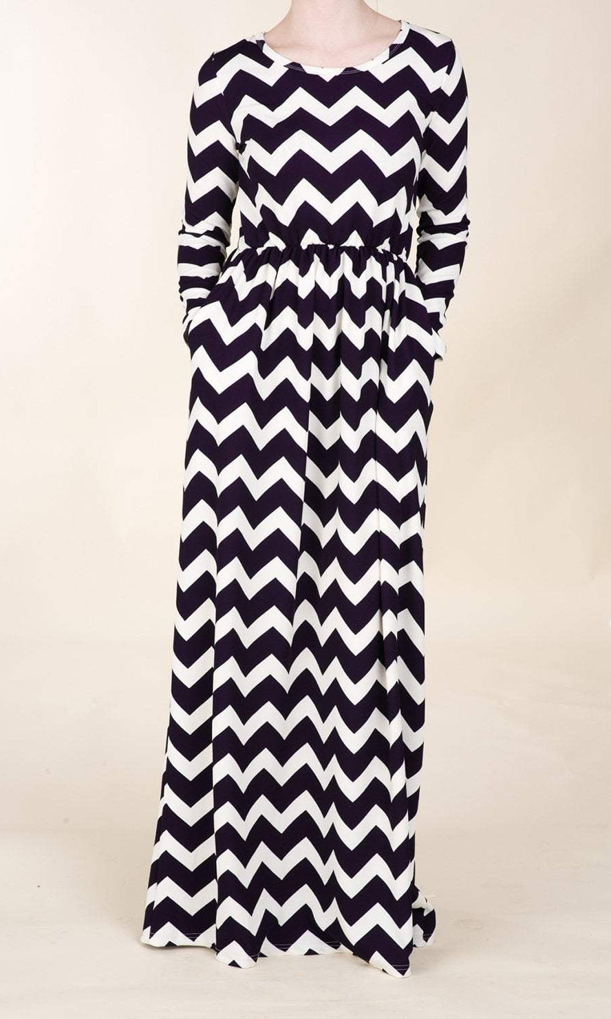 Navy Chevron Textured Print Dress Kabayare