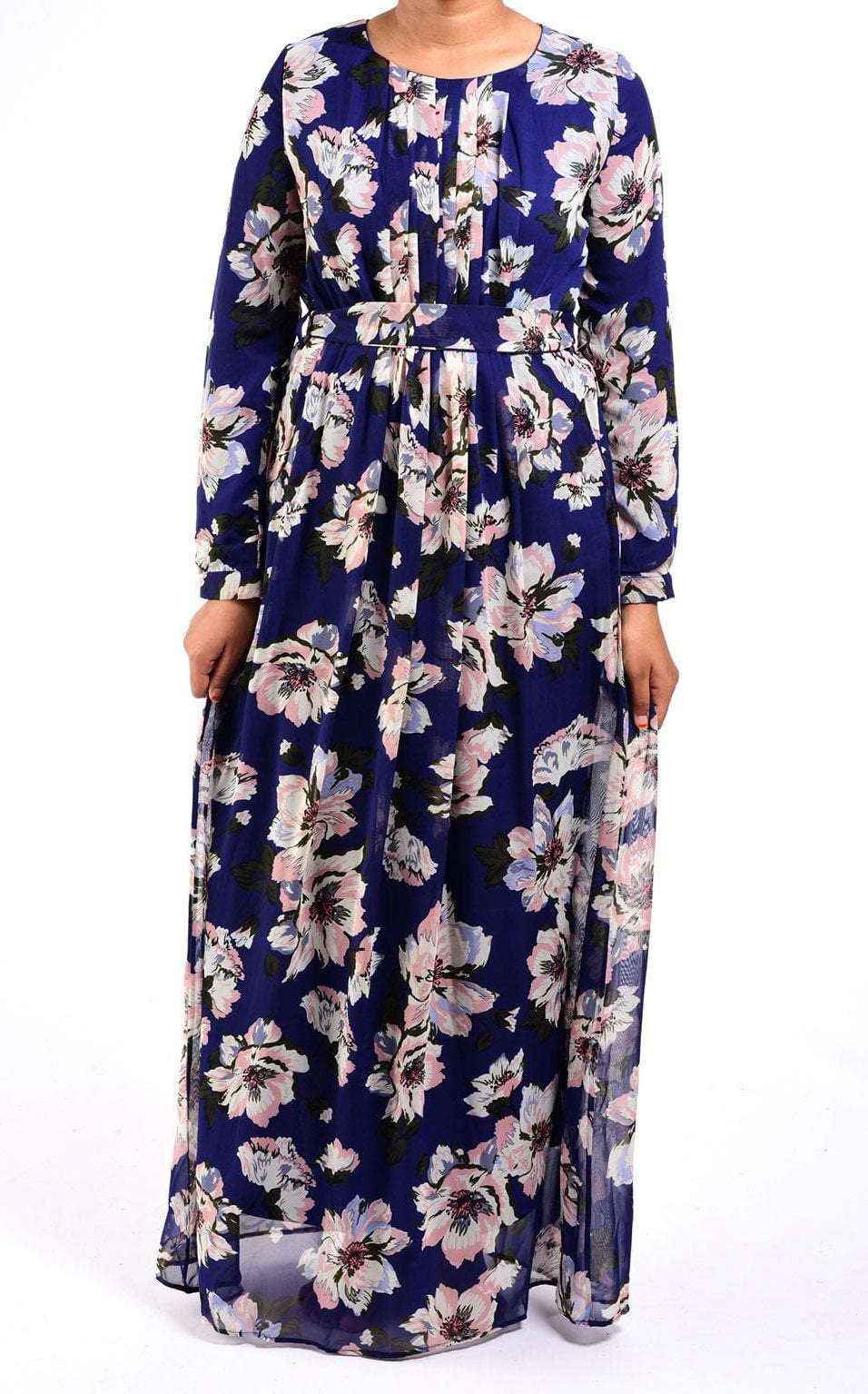 Navy FLORAL CHIFFON dress Kabayare