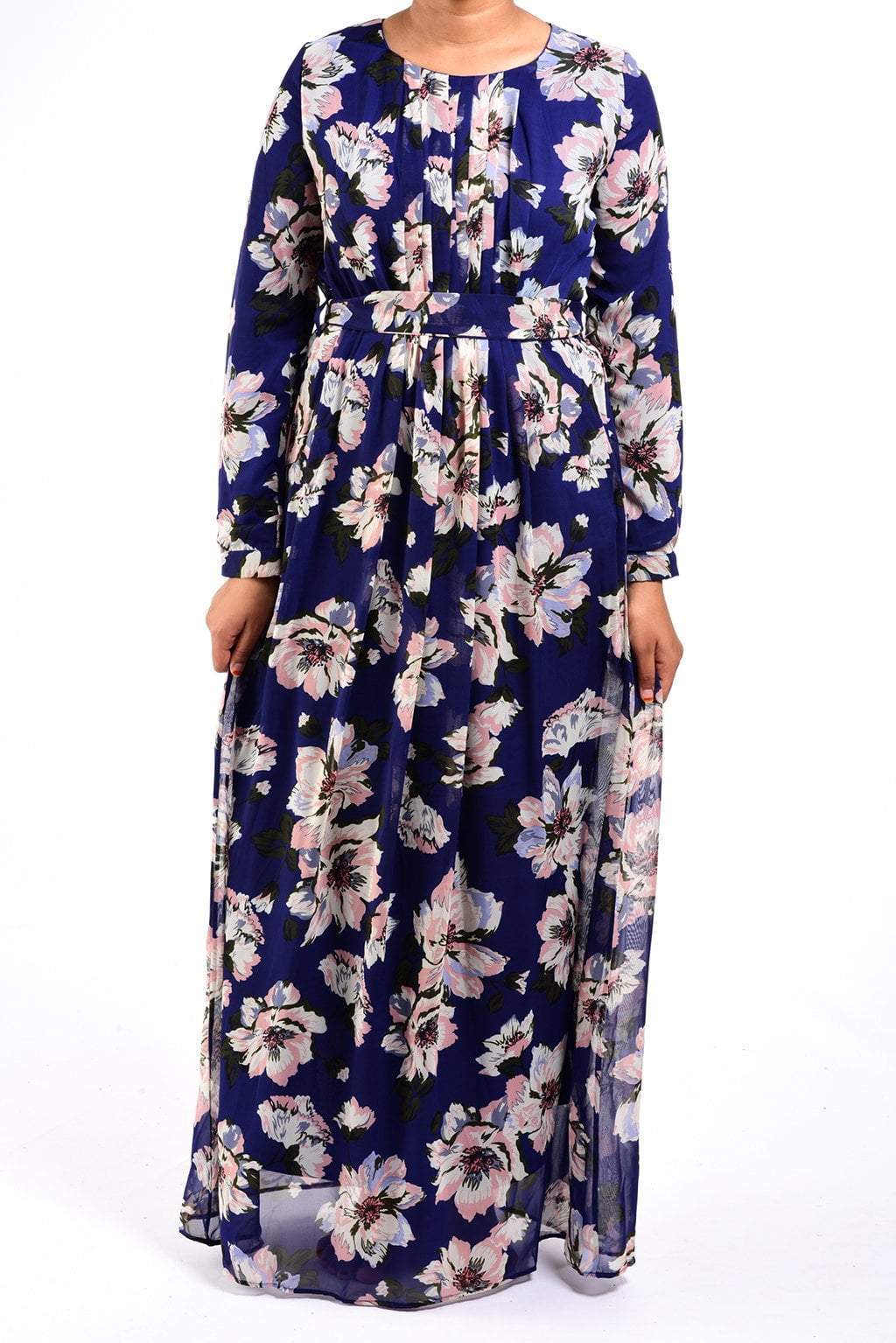Navy FLORAL CHIFFON dress Kabayare