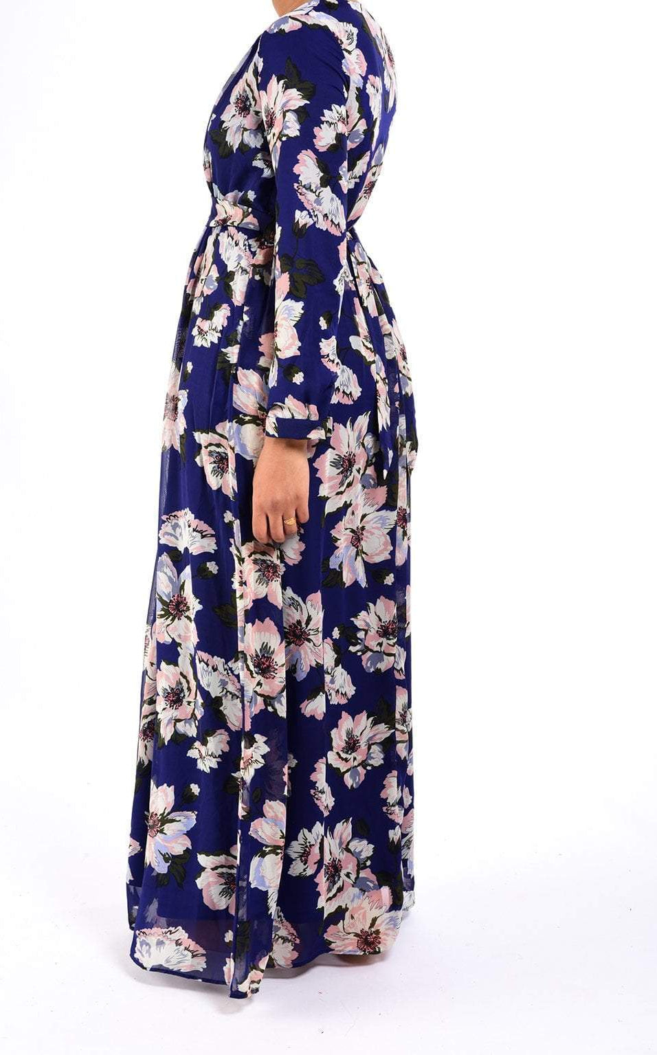 Navy FLORAL CHIFFON dress Kabayare