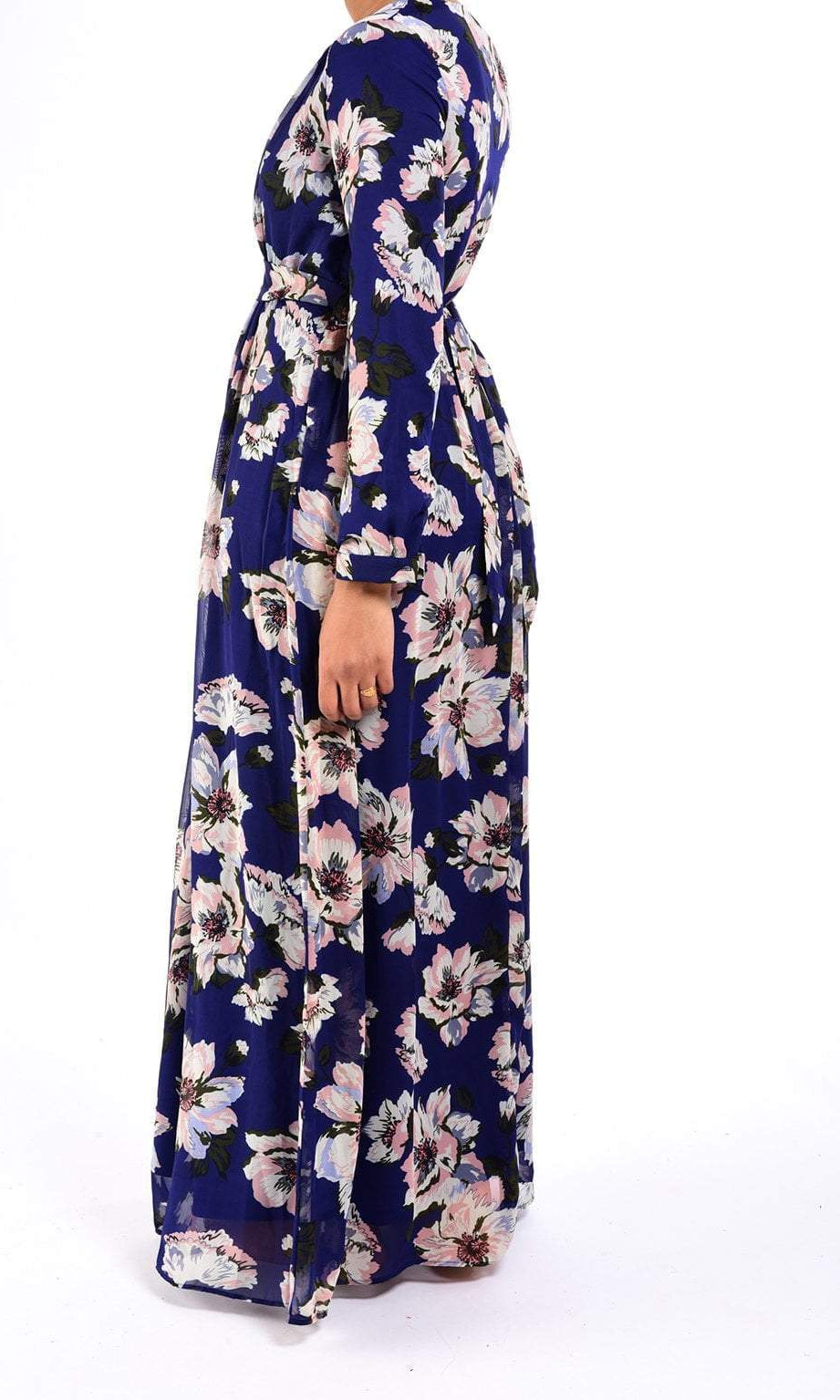 Navy FLORAL CHIFFON dress Kabayare