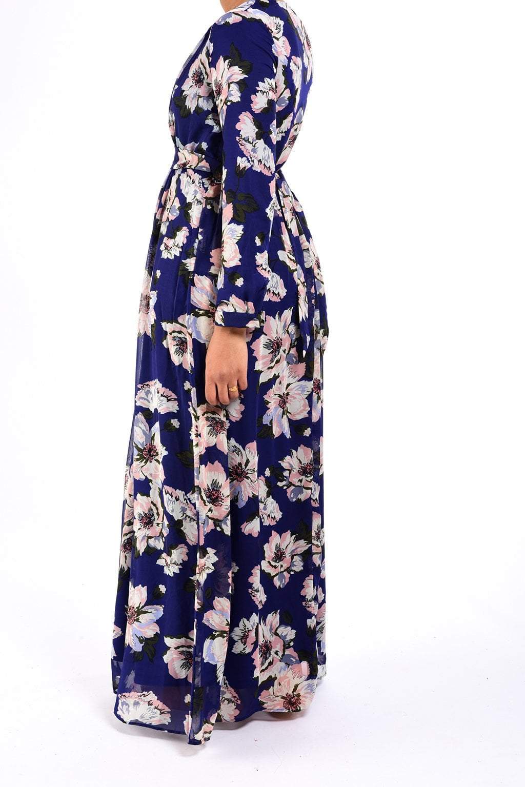Navy FLORAL CHIFFON dress Kabayare