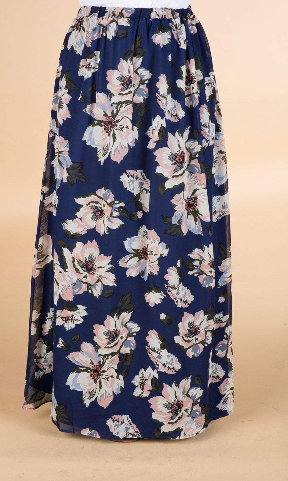 Navy Floral Chiffon Maxi Skirt Kabayare