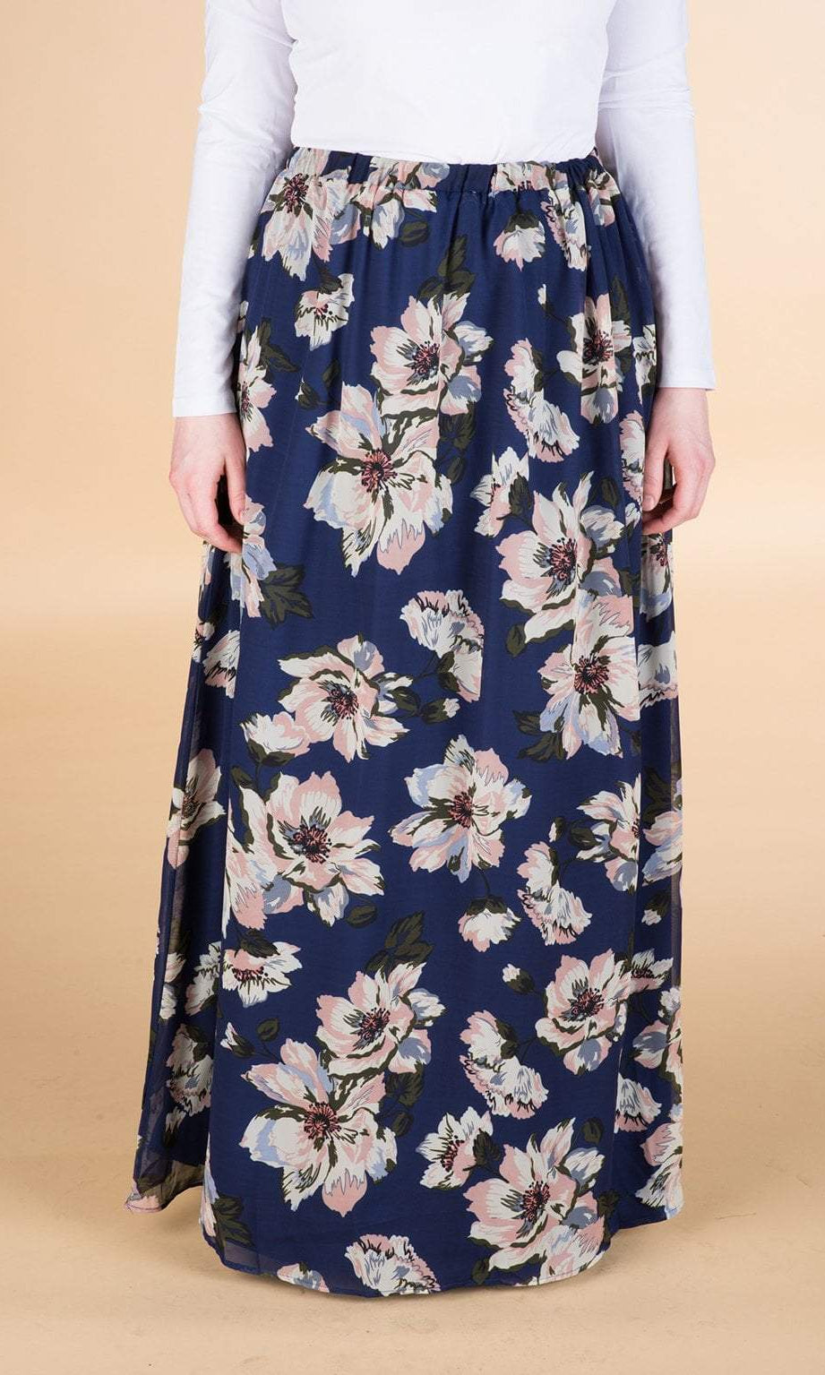 Navy Floral Chiffon Maxi Skirt Kabayare