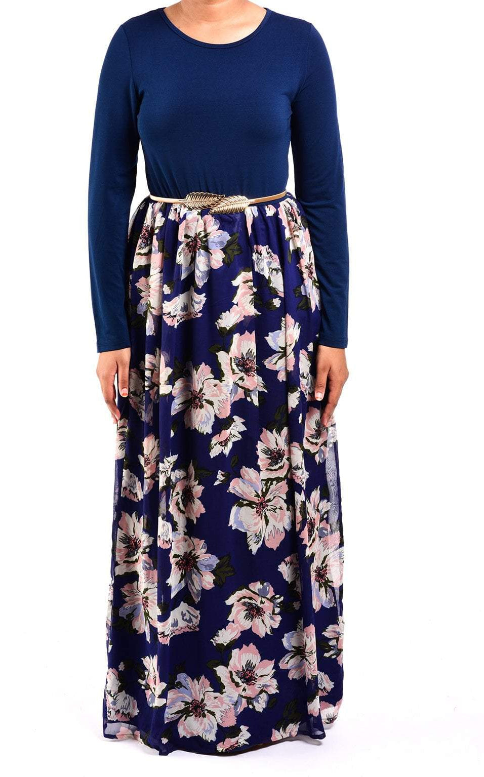 Navy Gardenia Chiffon Dress Kabayare