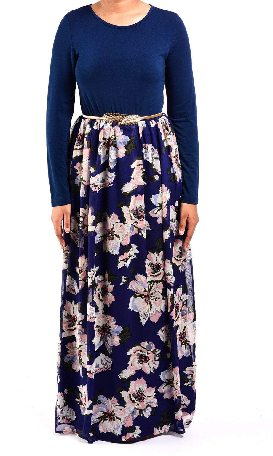 Navy Gardenia Chiffon Dress Kabayare