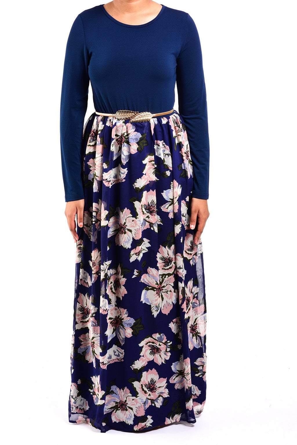 Navy Gardenia Chiffon Dress Kabayare