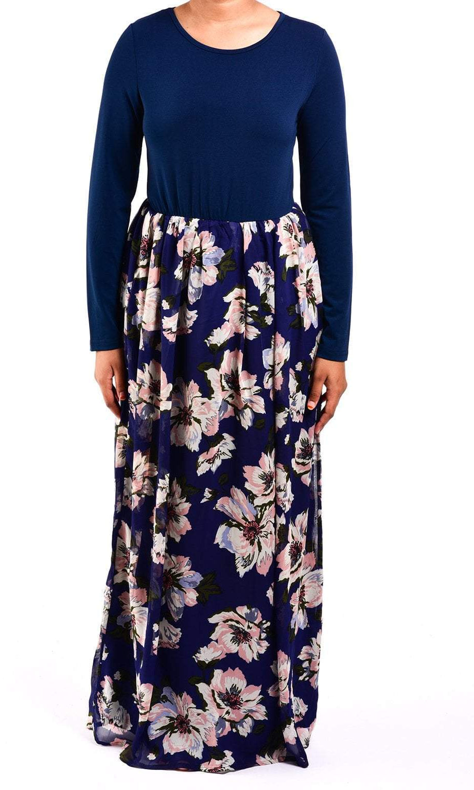 Navy Gardenia Chiffon Dress Kabayare
