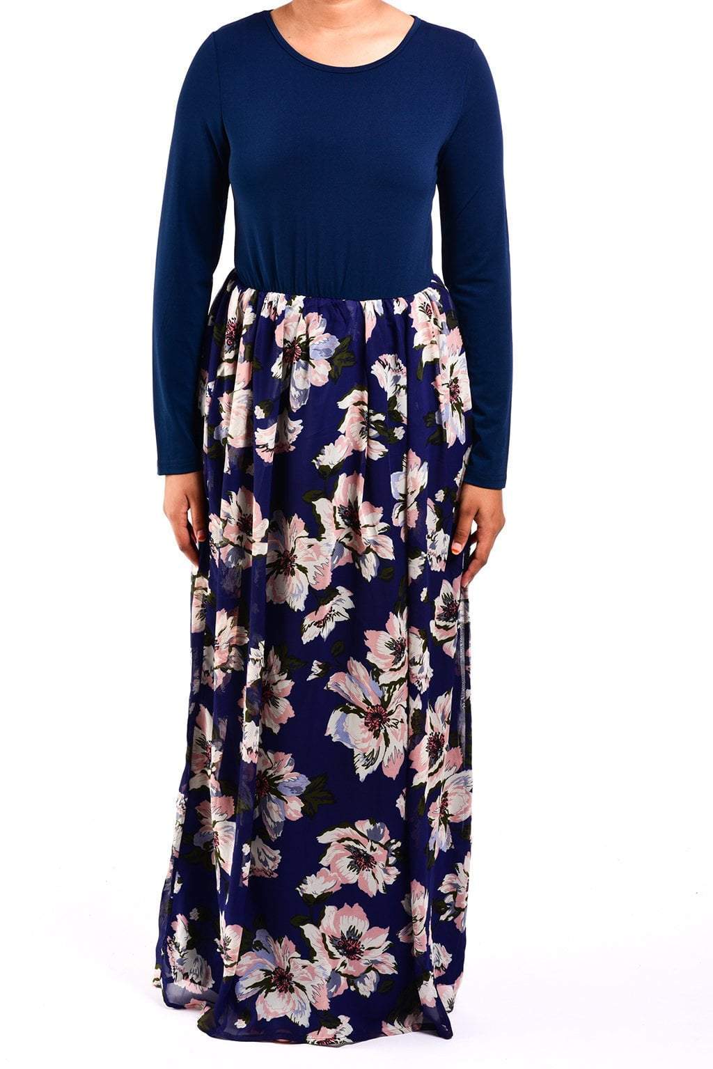 Navy Gardenia Chiffon Dress Kabayare