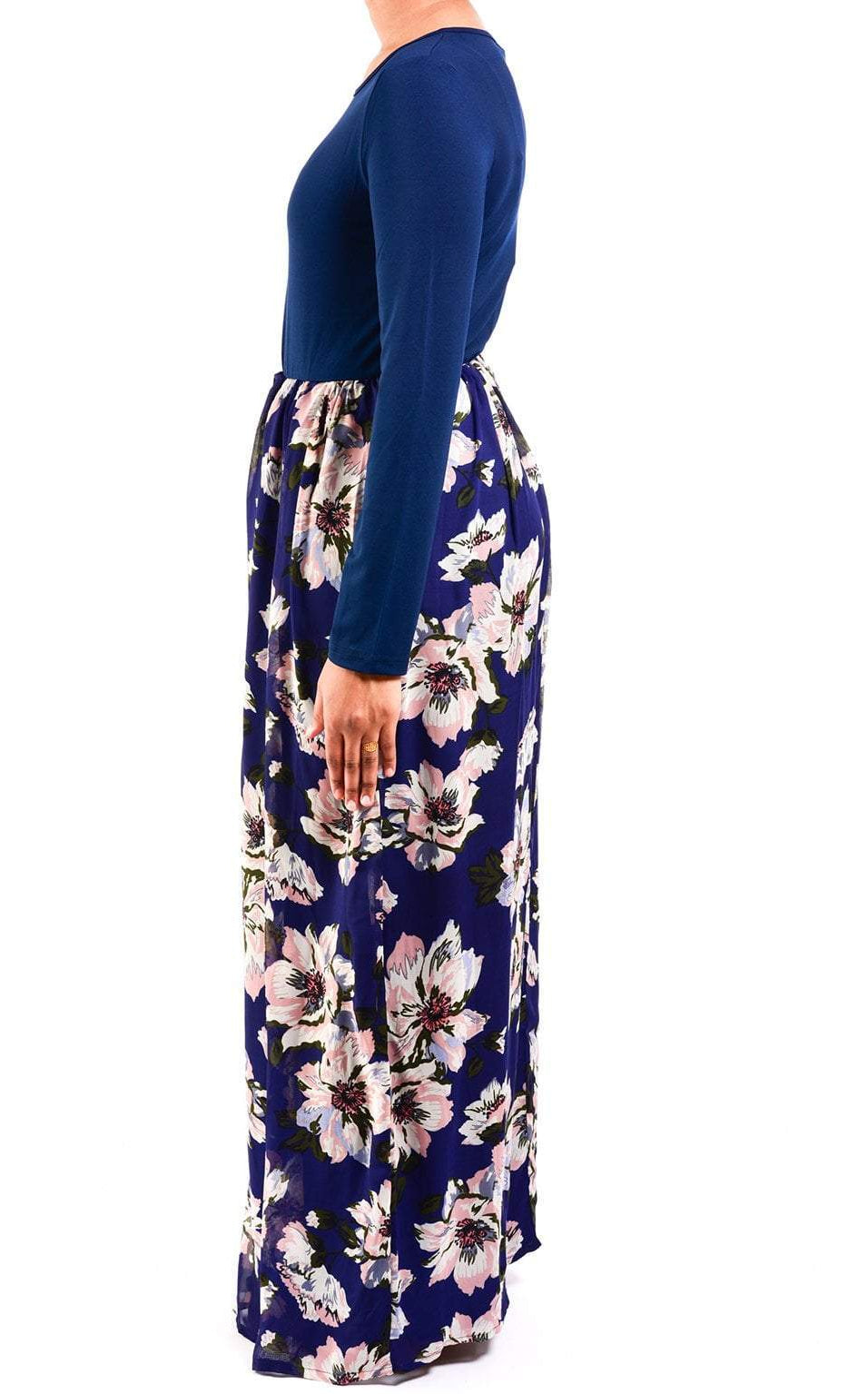 Navy Gardenia Chiffon Dress Kabayare