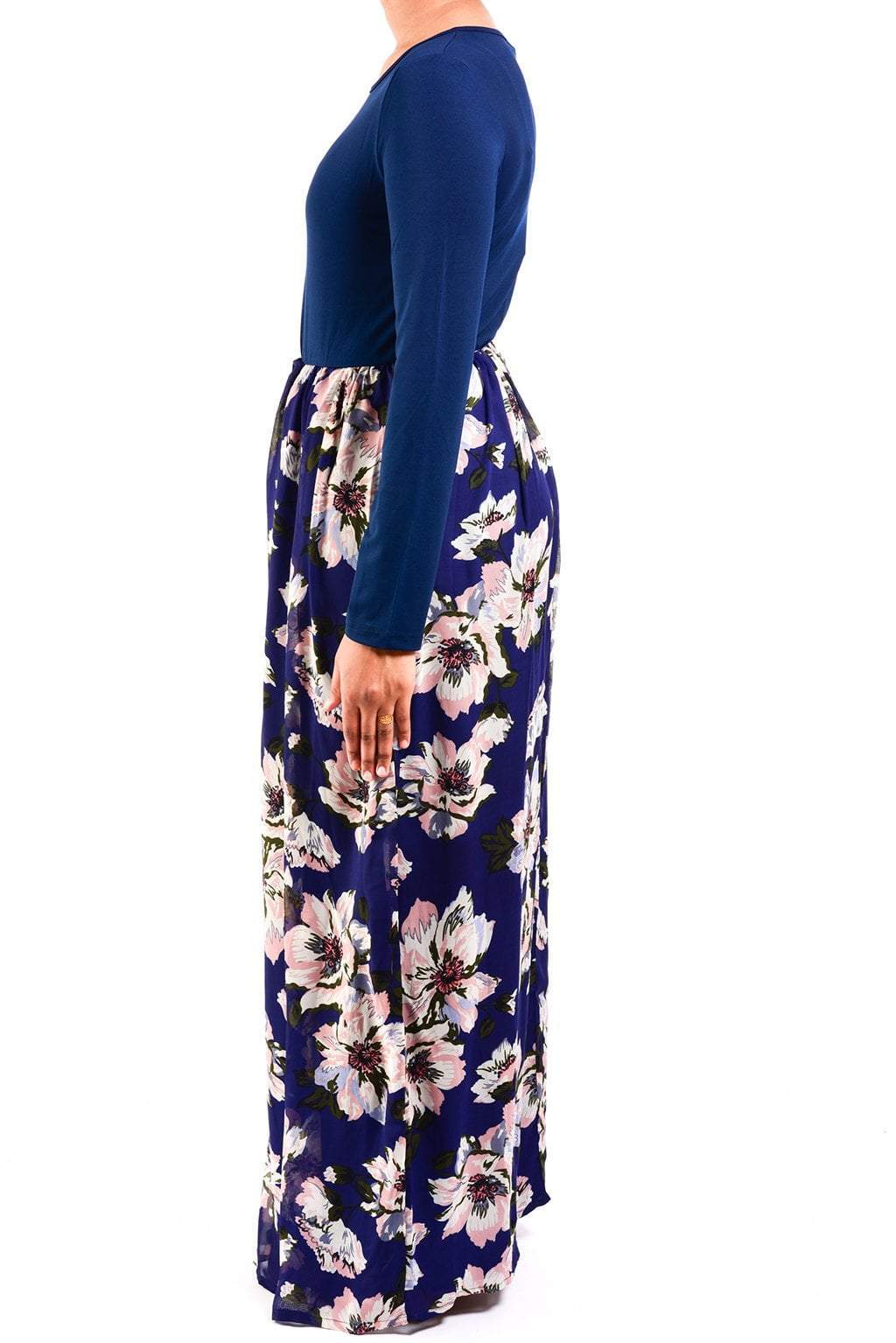 Navy Gardenia Chiffon Dress Kabayare